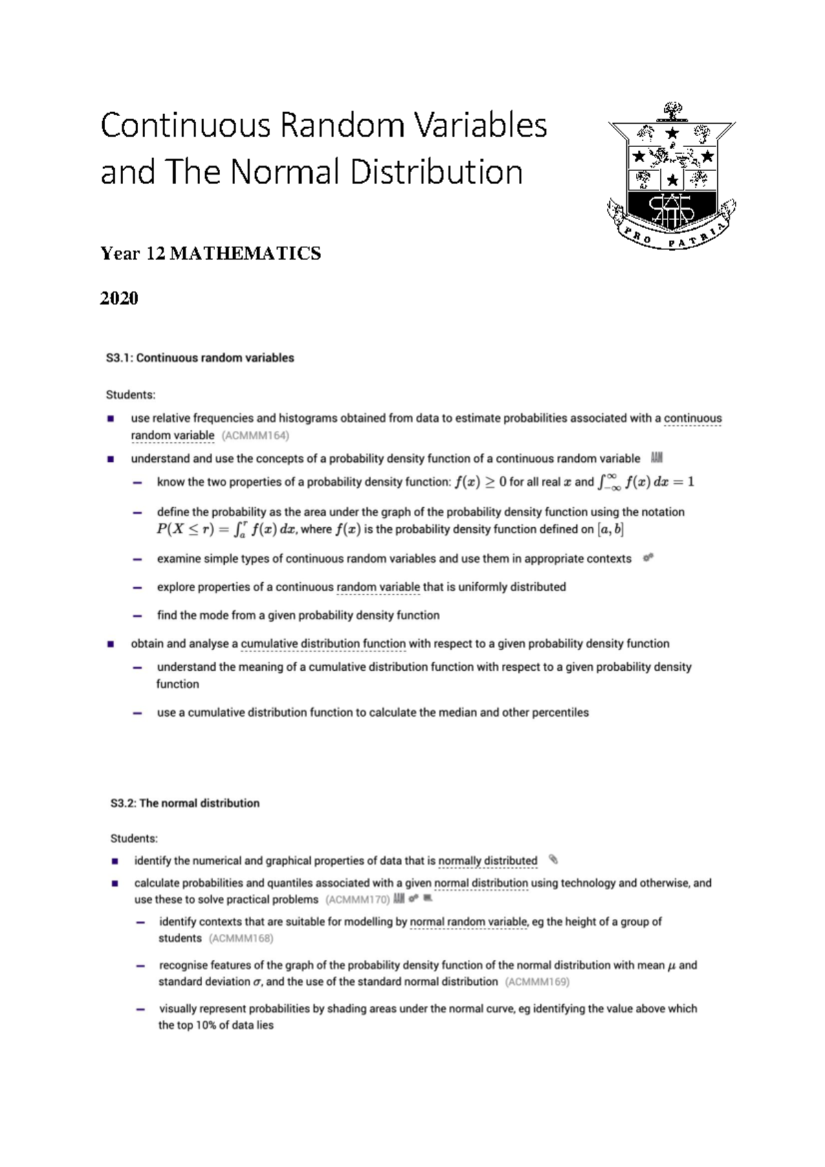 Continuous Random Variables & Normal Distribution - Year 12 Maths 2020 ...