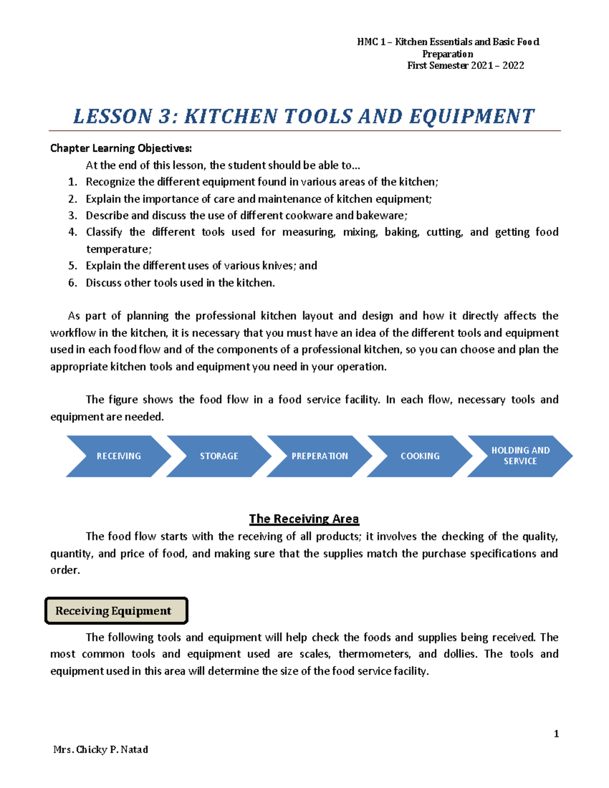 Lesson 3: Kitchen Tools & Equipment Overview (Preparation 1st Sem 2021 ...