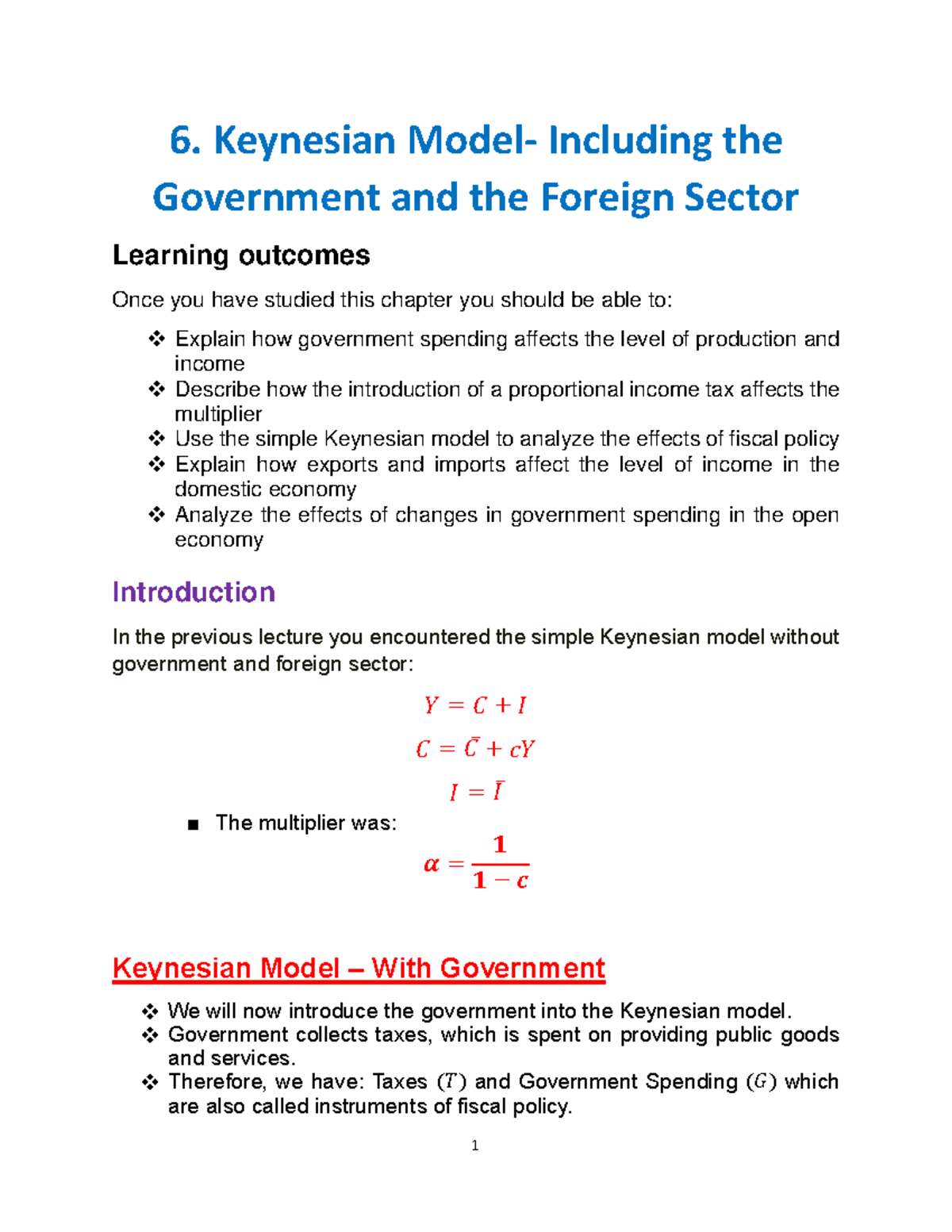 Keynesian Models: Role of Government & Foreign Sector (ECO 202) - Studocu