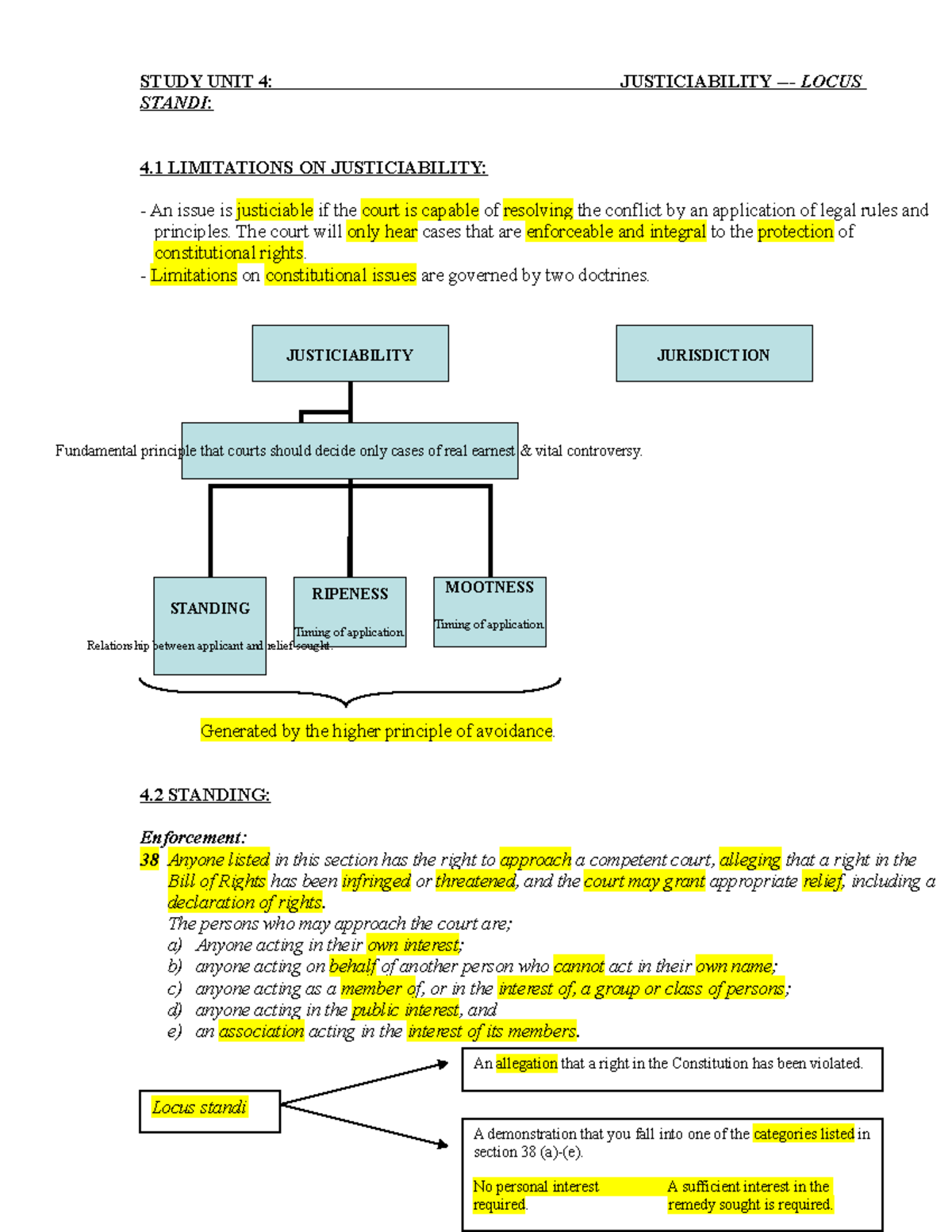 lhum2613 Justiciability & Locus Standi Study Notes - Studocu