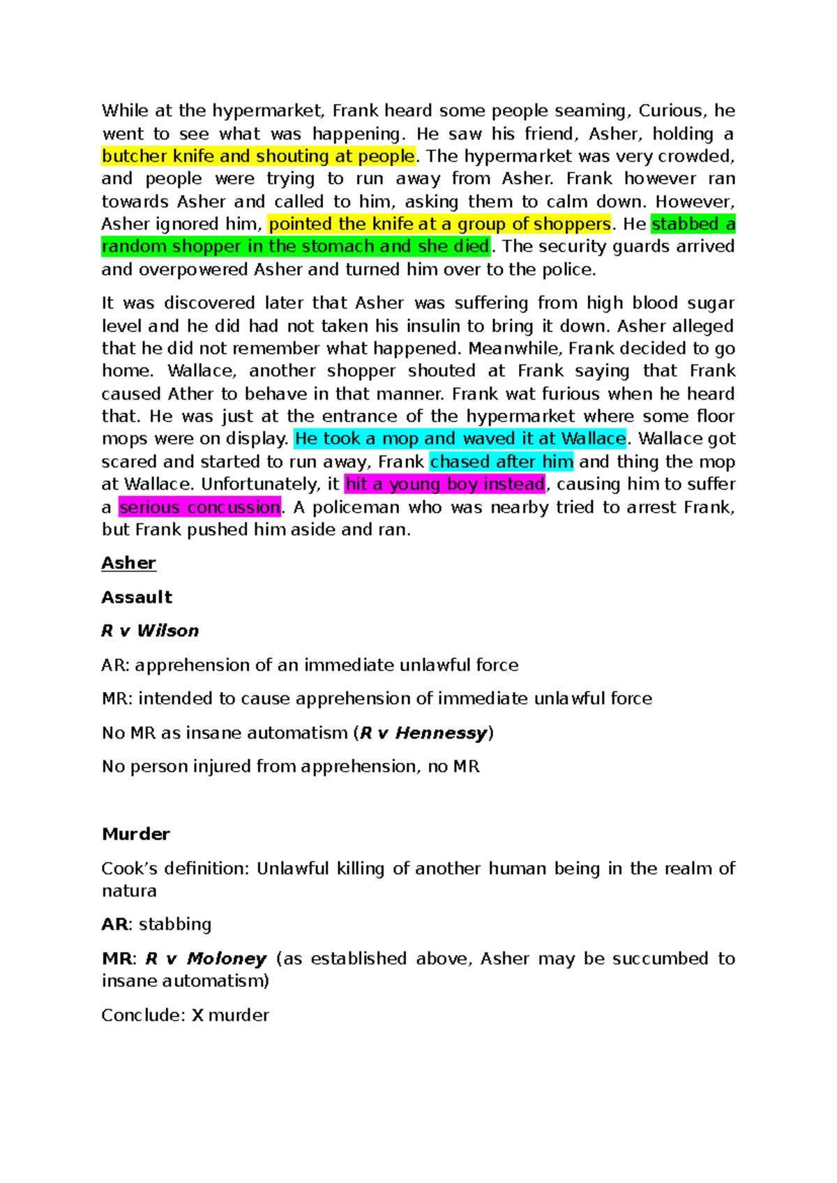 Criminal Practice 2: Case Study on Assault and Manslaughter - Studocu