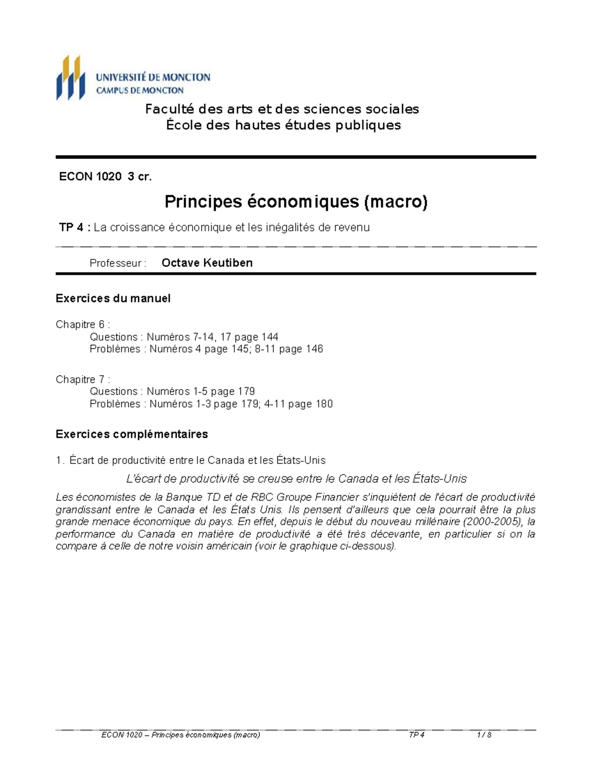 ECON 1020 TP 4 : Croissance Économique et Inégalités de Revenu - Studocu