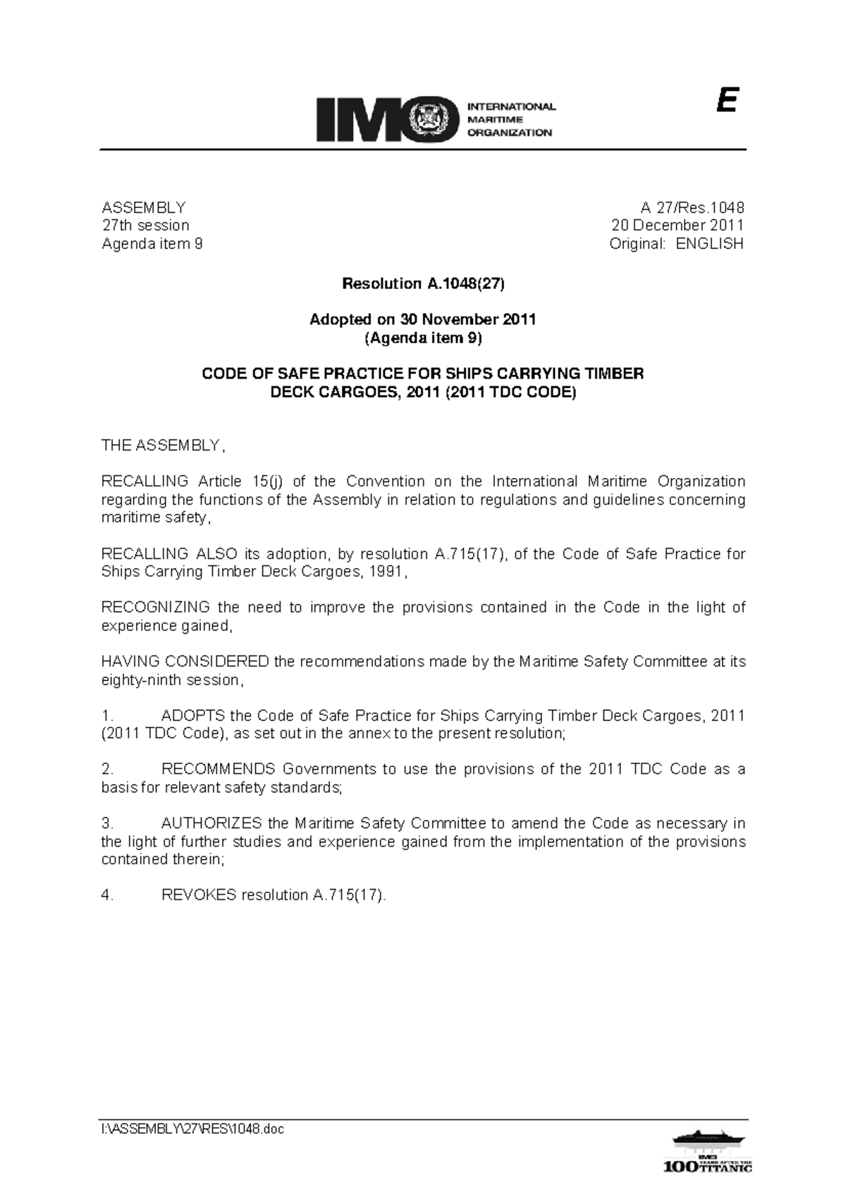 2011 TDC CODE - Safe Practice for Ships Carrying Timber Deck Cargoes ...