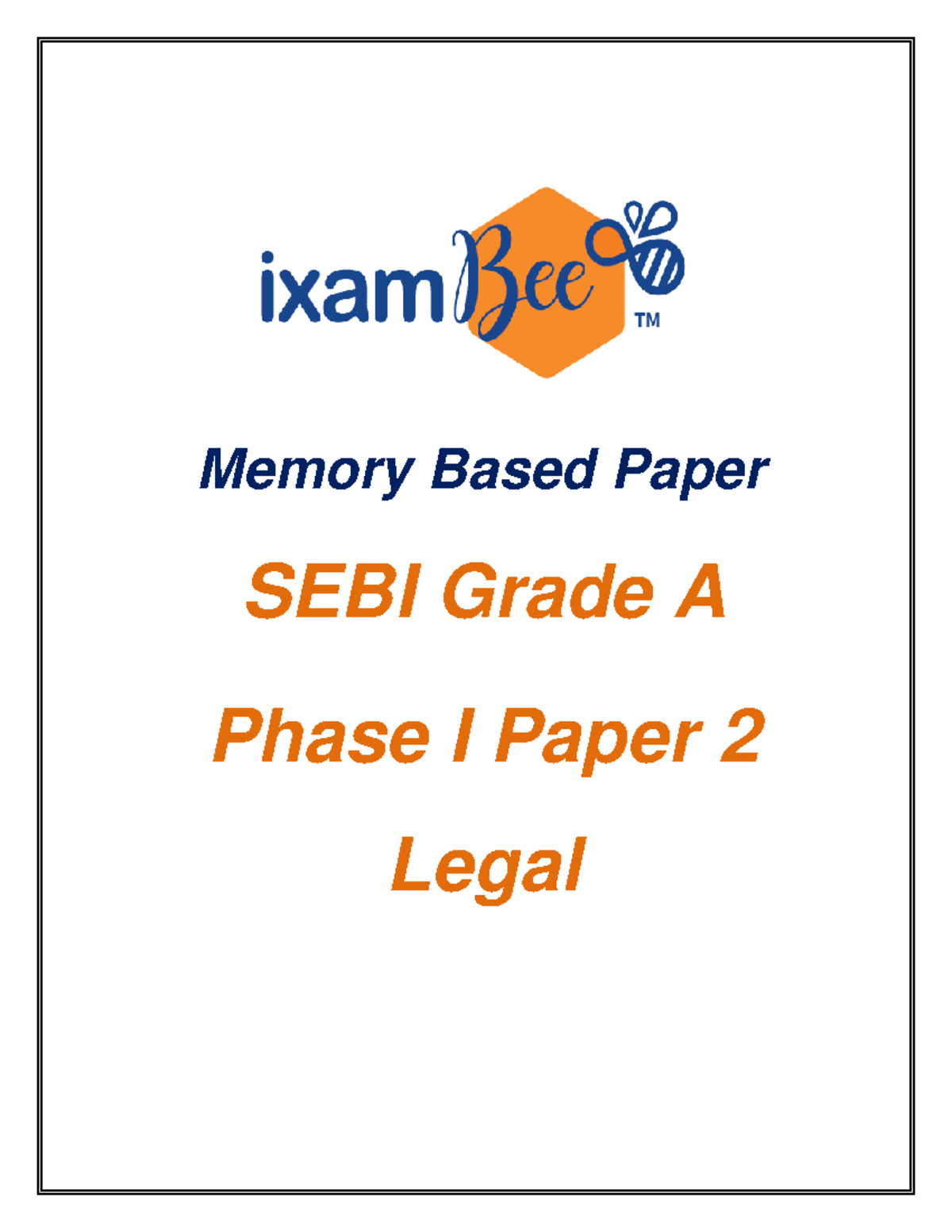 SEBI Phase 1 Paper 2 Legal 2022 Previous Year Paper PDF - Memory Based ...