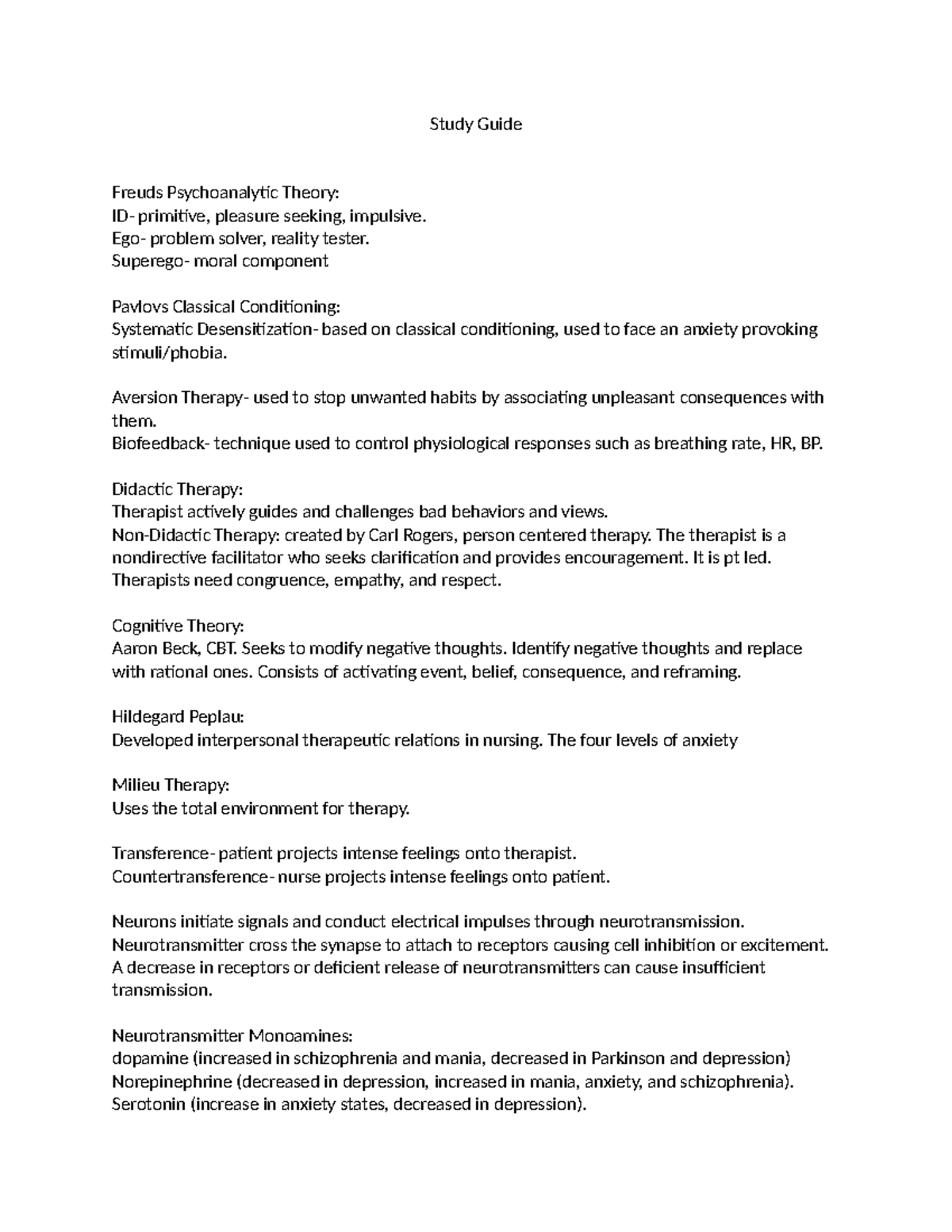 Study Guide - Psych 101 Final Exam Notes on Theories & Disorders - Studocu