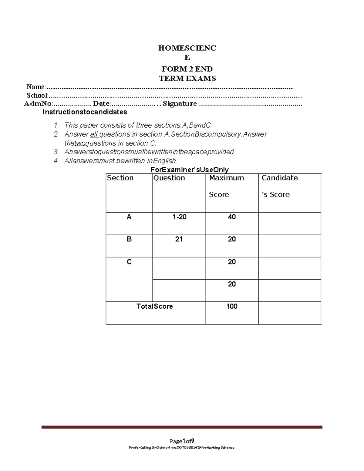 HOMESCIENCE F2 END TERM EXAM REVIEW NOTES - Studocu
