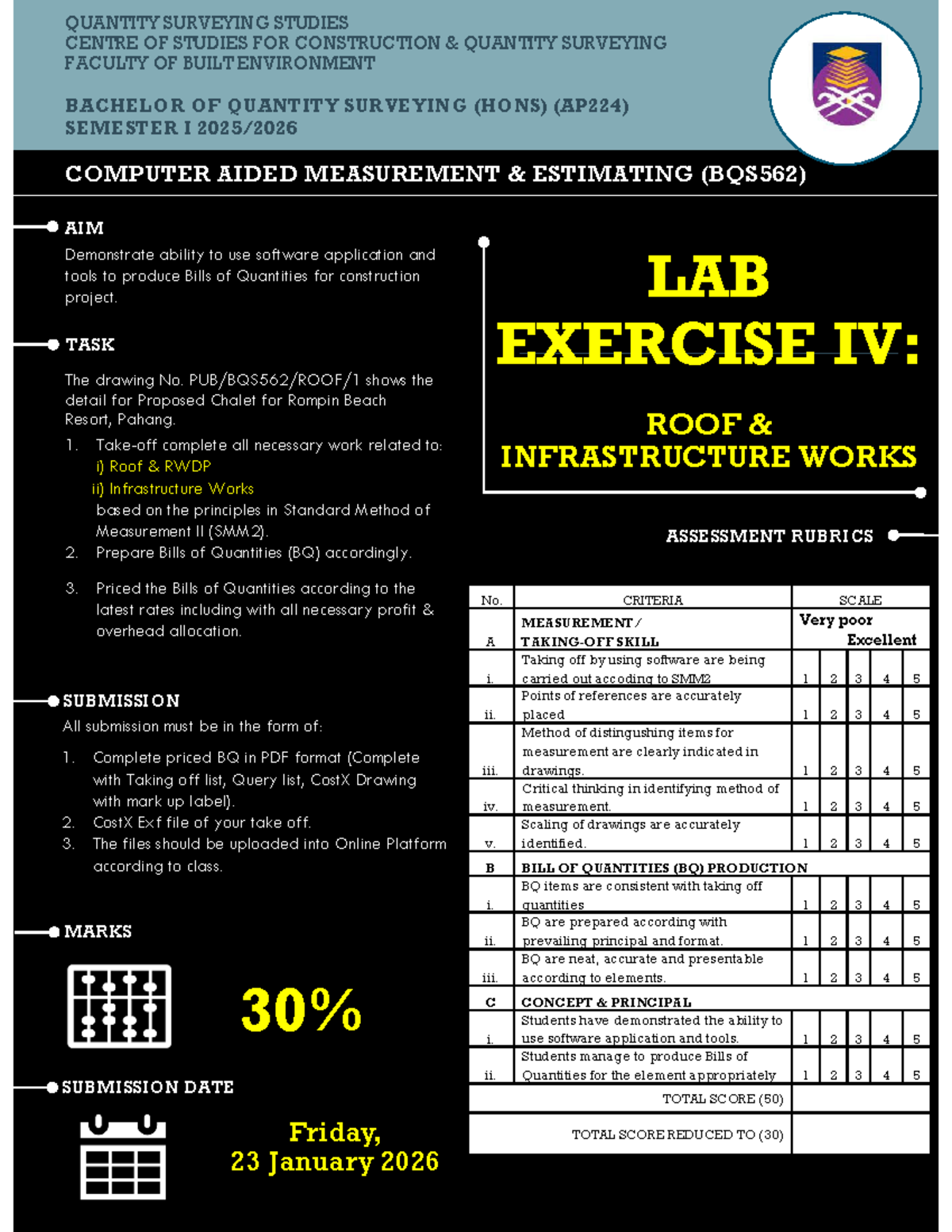 JAN 2026 - LAB EXERCISE IV: ROOF & INFRASTRUCTURE WORKS (BQS562) - Studocu