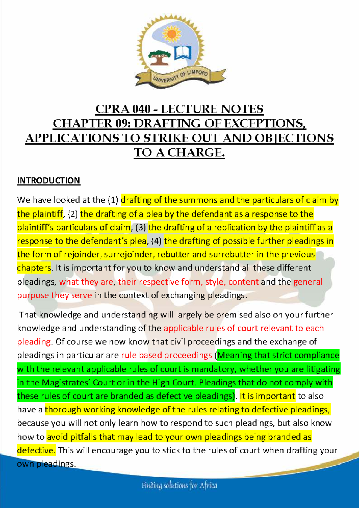 CPRA 040 - Lecture Notes: Drafting Exceptions & Strike Out Applications ...