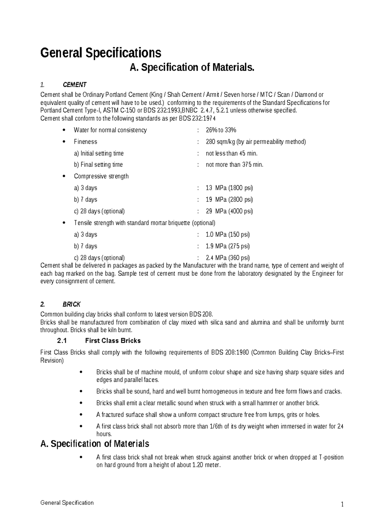 General Specifications for Construction Materials and Works - Studocu