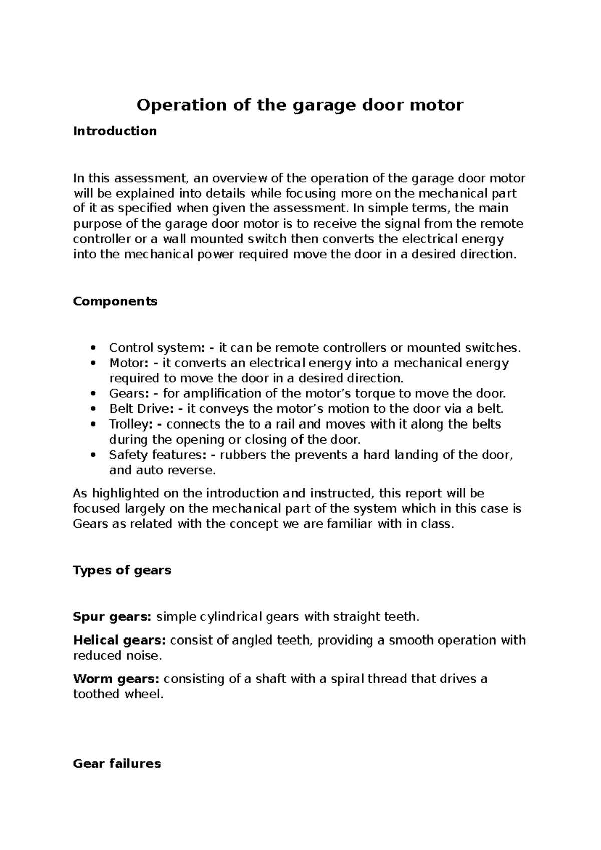 Operation of Garage Door Motor: Mechanical Insights and Gear Analysis ...