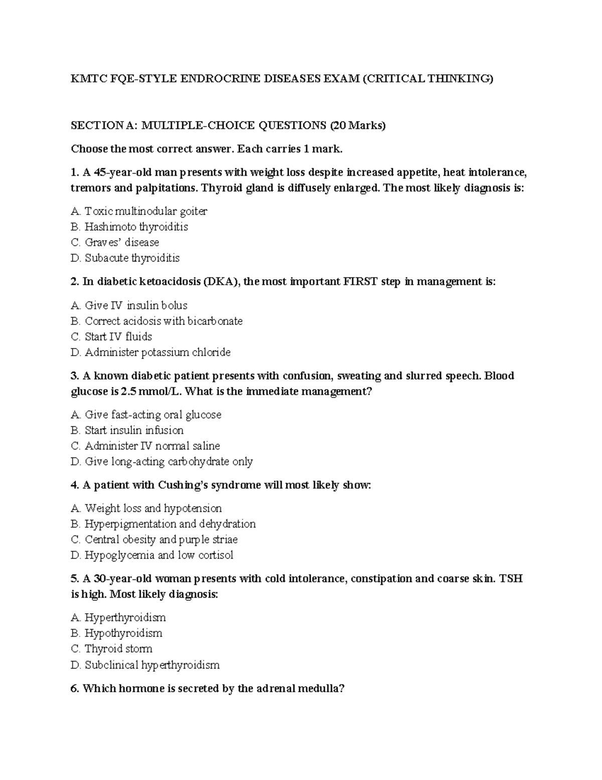 KMTC ENDOCRINE DISORDERS REVISION NOTES (EXAM PREP) - Studocu