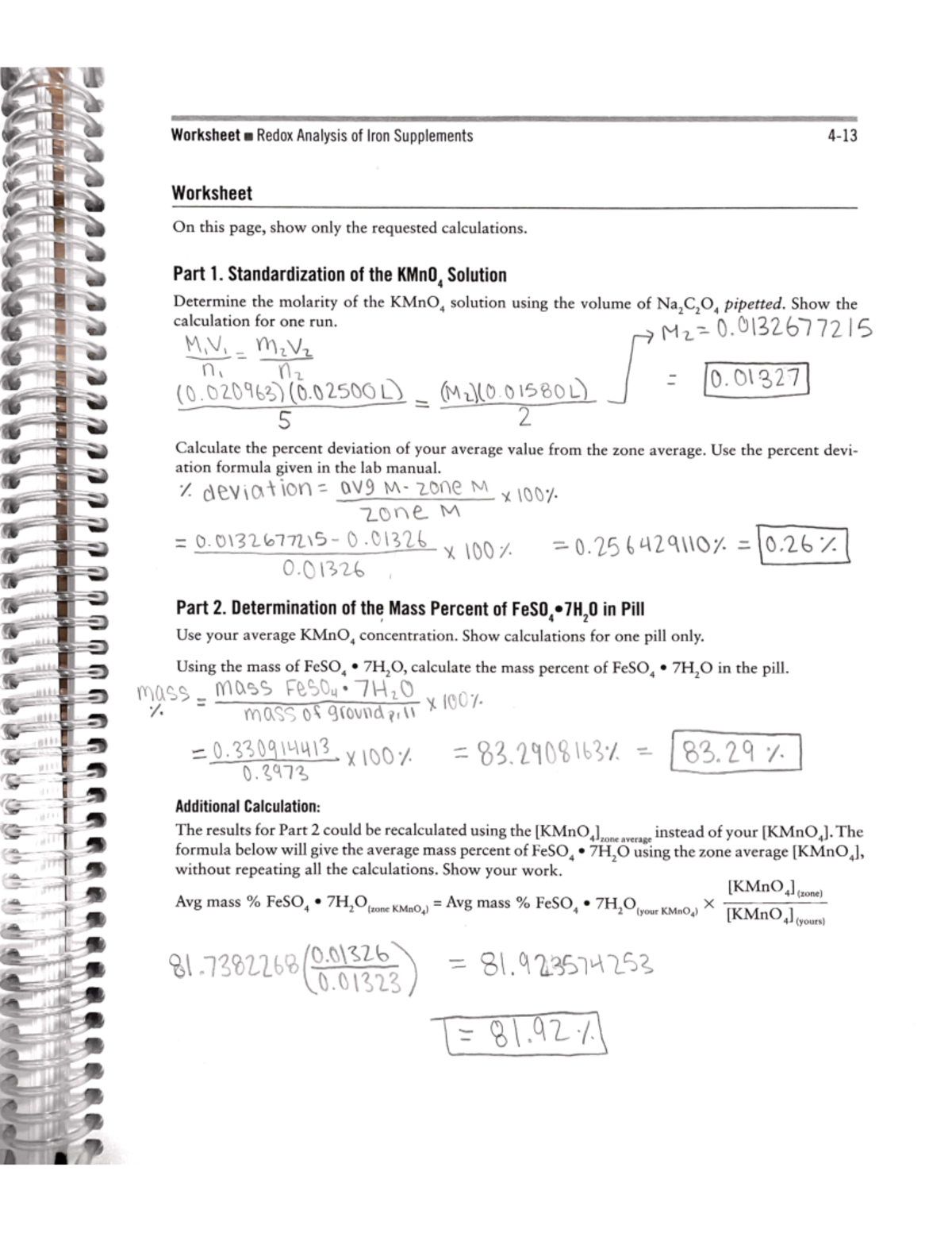 Chemlab 4 - Chem Lab 4 - Worksheet Redox Analysis of Iron Supplements ...