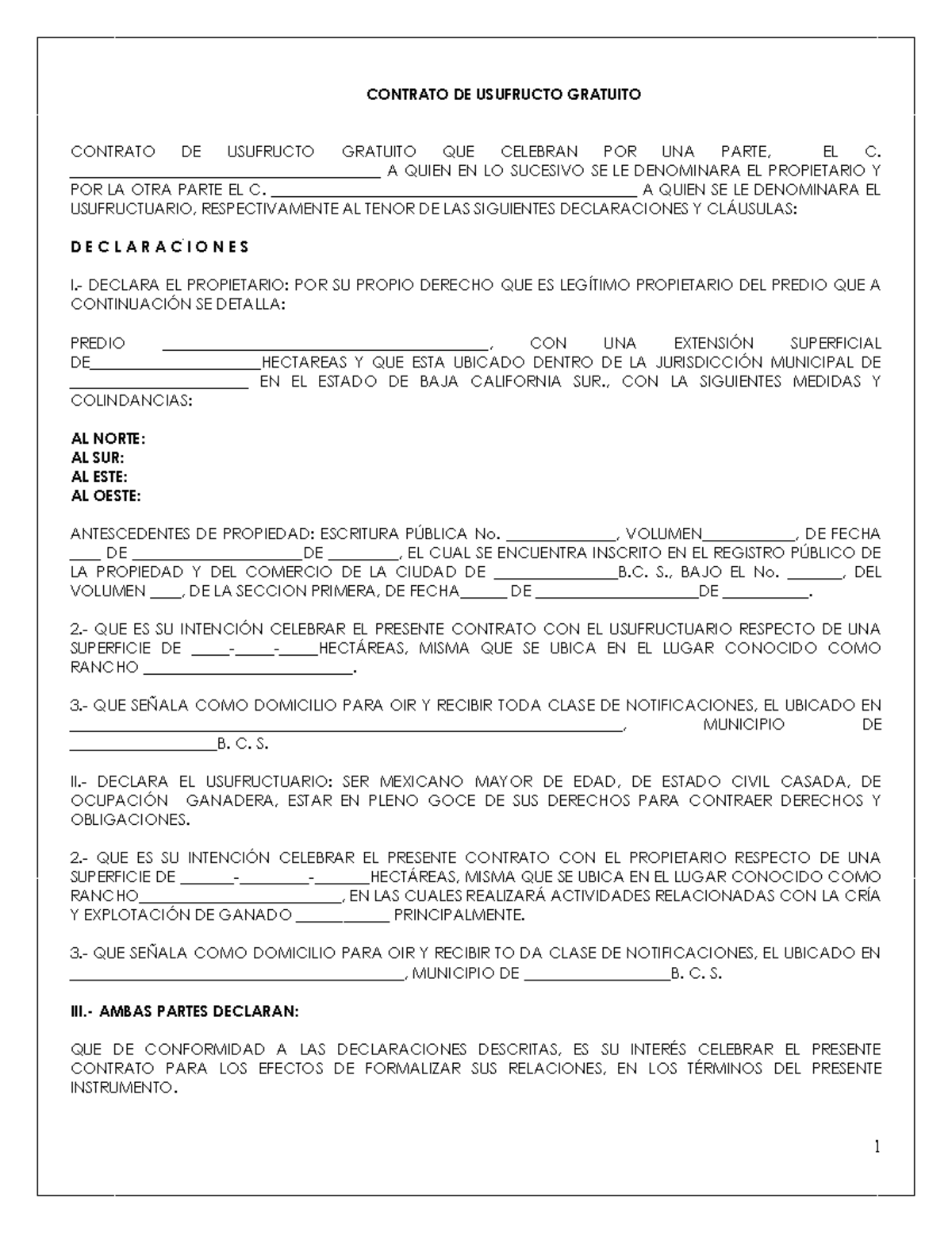 Contrato de Usufructo Gratuito - Derecho Civil - Studocu