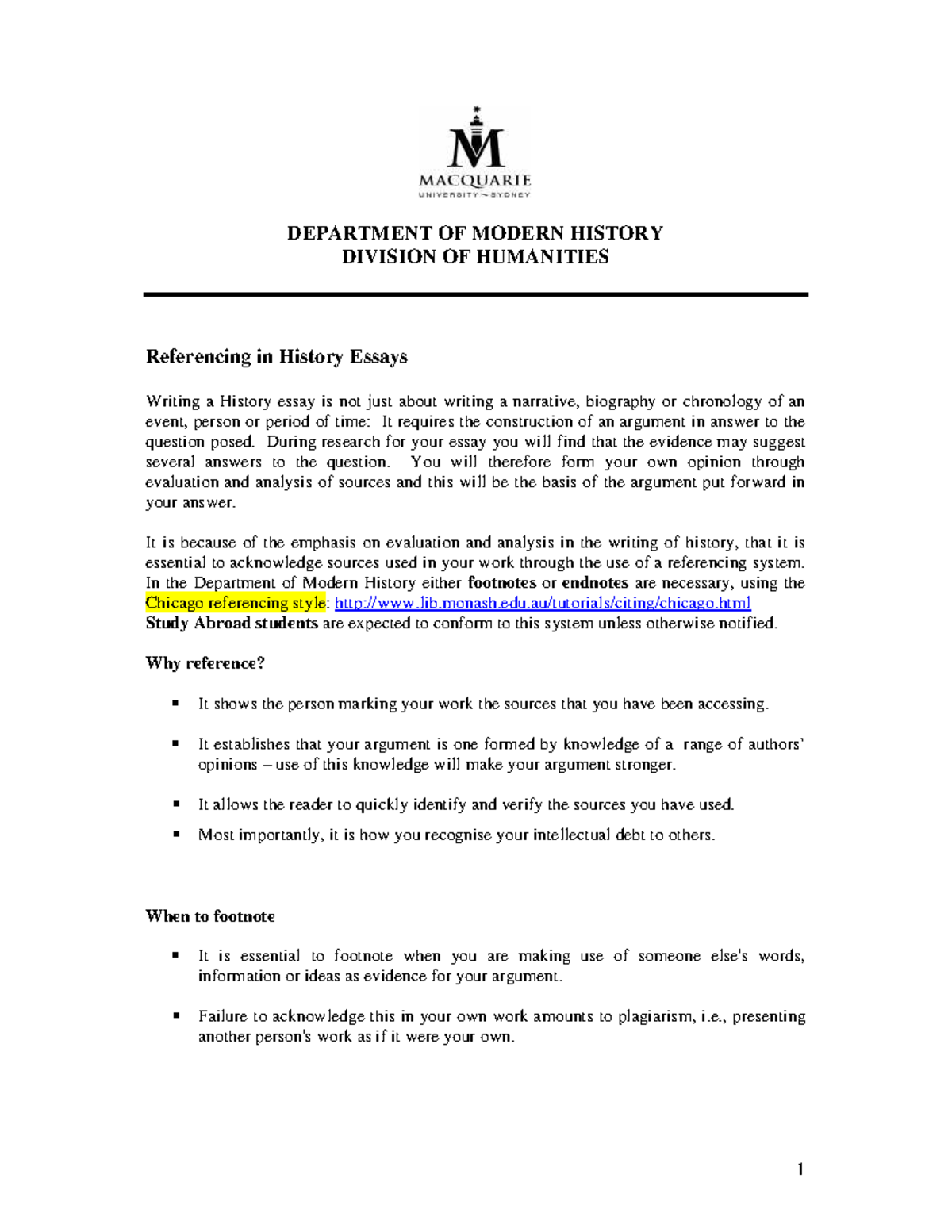 Referencing Guidelines for History Essays (HIST 101) - Studocu