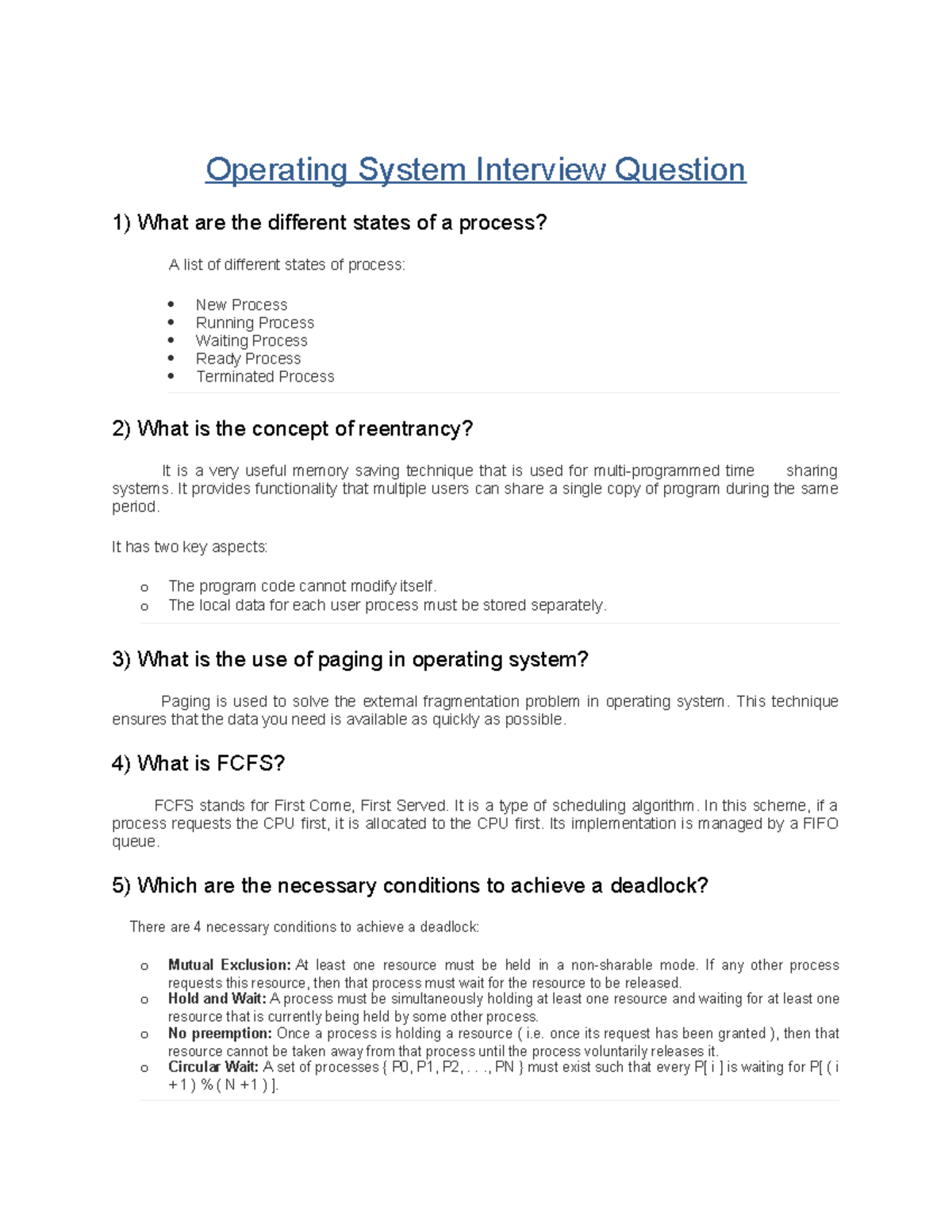 Operating System Quiz Q&A: Process States, Scheduling & More - Studocu