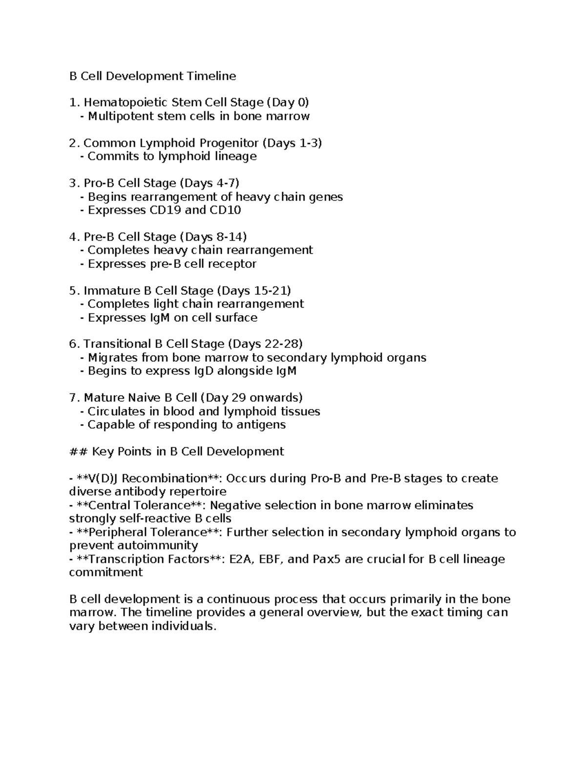 B Cell Development Timeline - B Cell Development Timeline Hematopoietic ...
