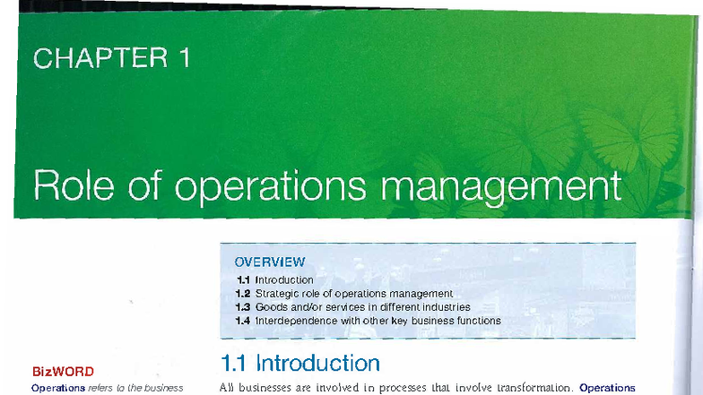 BS HSC Chapter 1: The Strategic Role of Operations Management - Studocu