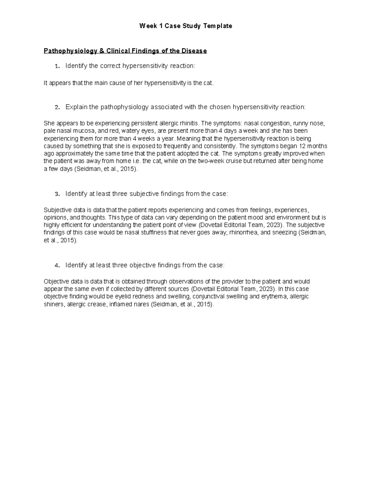NP NR507 Module 1 Case Study: Pathophysiology & Management of Allergic ...