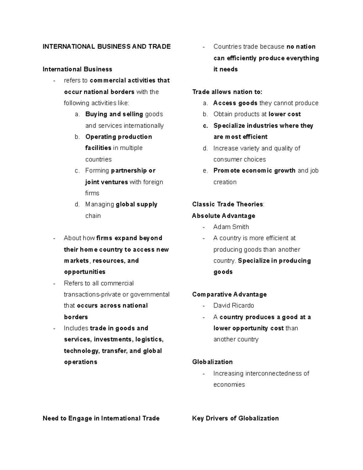 IBT - International Business and Trade Reviewer: Key Concepts and ...