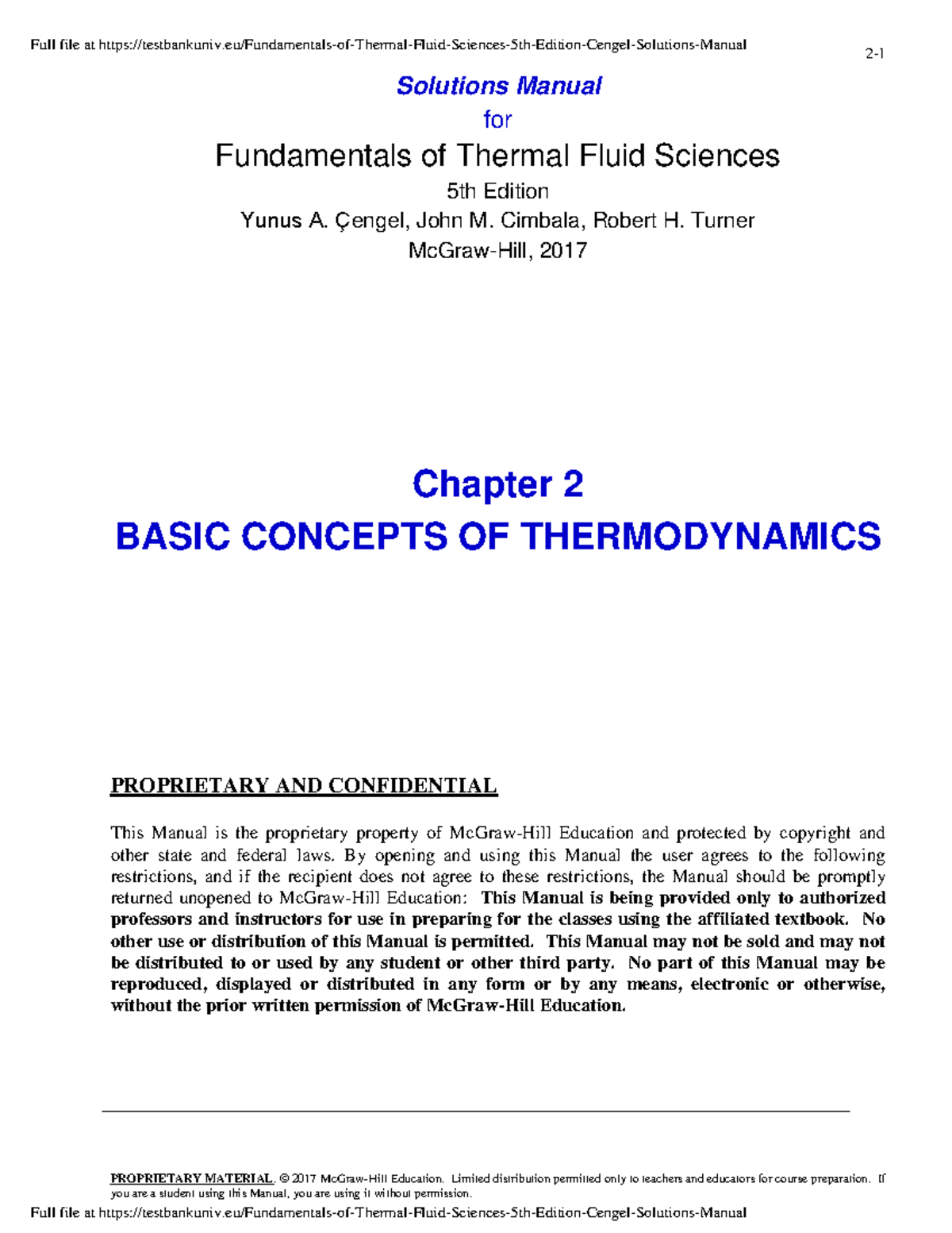Solutions Manual for CENGEL's Thermal Fluid Sciences 5th Ed - Ch. 2 ...