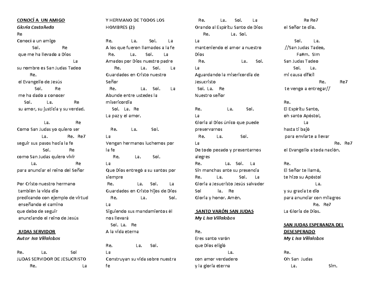 Cantos SAN Judas Tadeo CON Acordes - CONOCÍ A UN AMIGO Gloria Castañeda