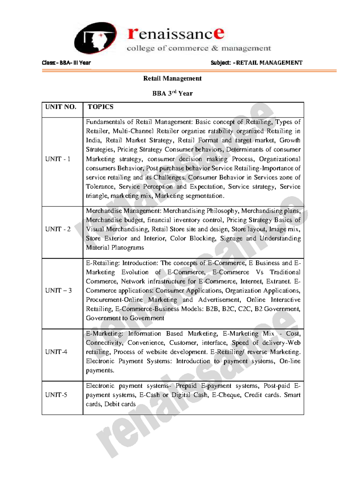 Retail Management Concepts and Strategies - BBA 3rd Year - Studocu