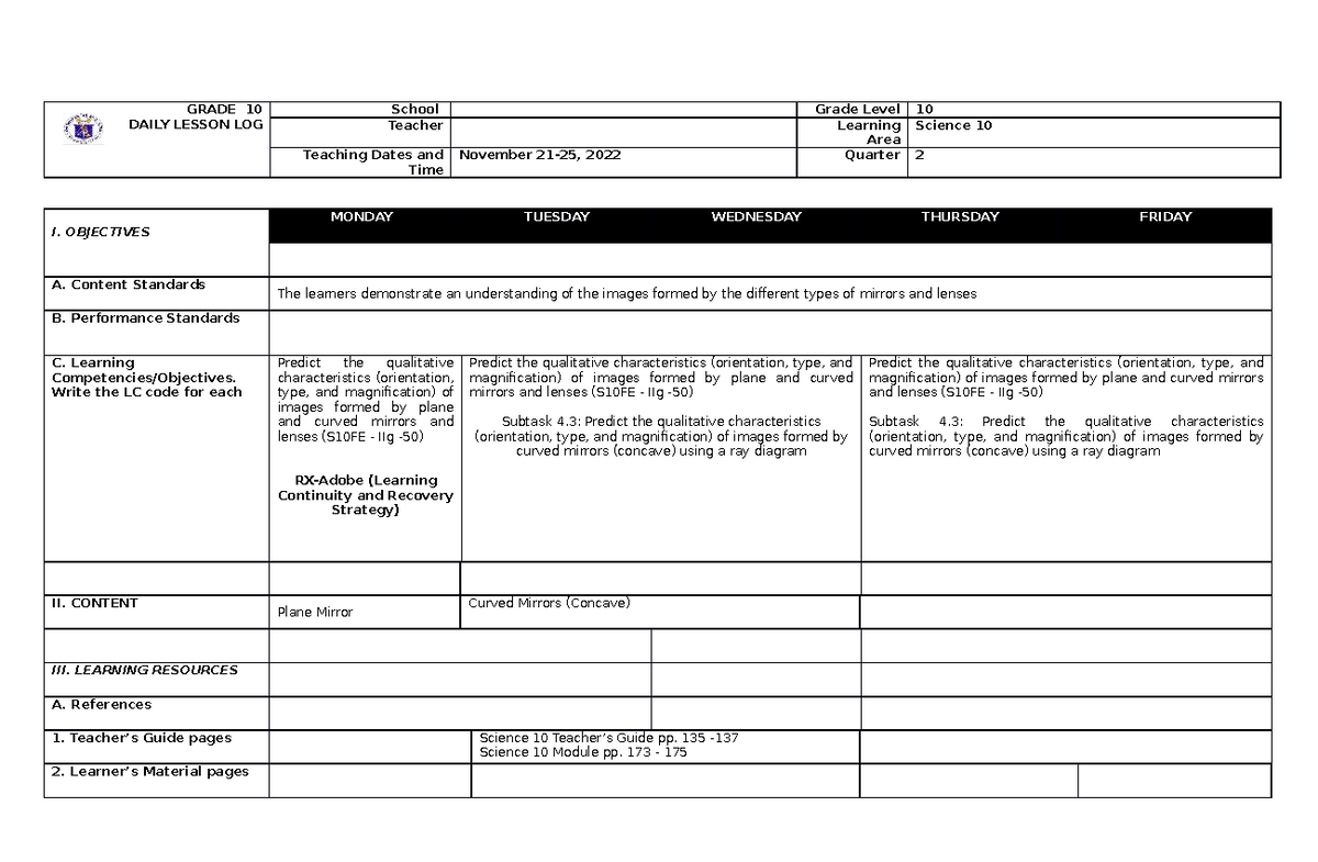 DLL Science 10 December 5 9 2022 TMDI - GRADE 10 DAILY LESSON LOG ...