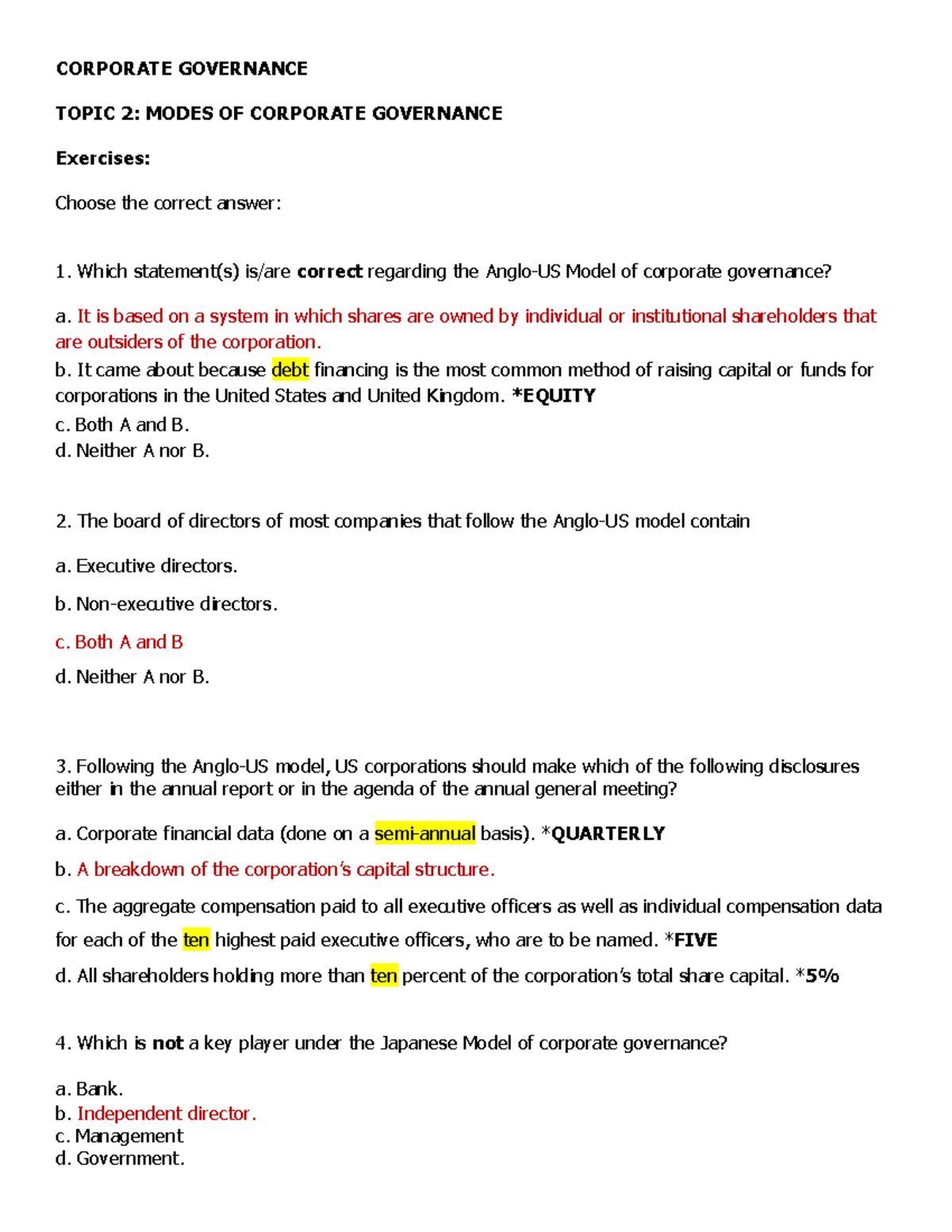 GOV 123 Prelim Exercises: Corporate Governance & Good Governance - Studocu