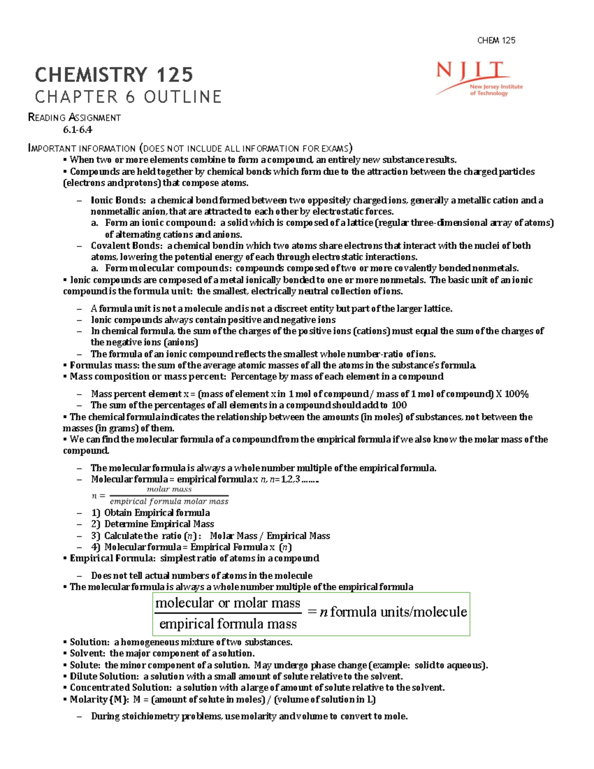 CHEM 125 Chapter 6 Outline - Studocu