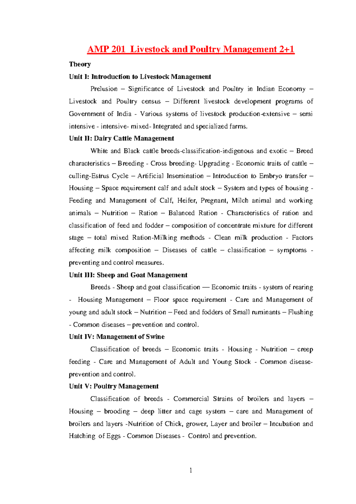 AMP 201 Livestock and Poultry Management: Comprehensive Study Notes ...