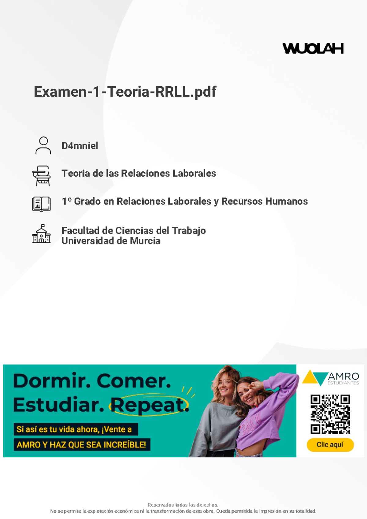 Examen 1: Teoría de las Relaciones Laborales - 1º Grado RRLL - Studocu