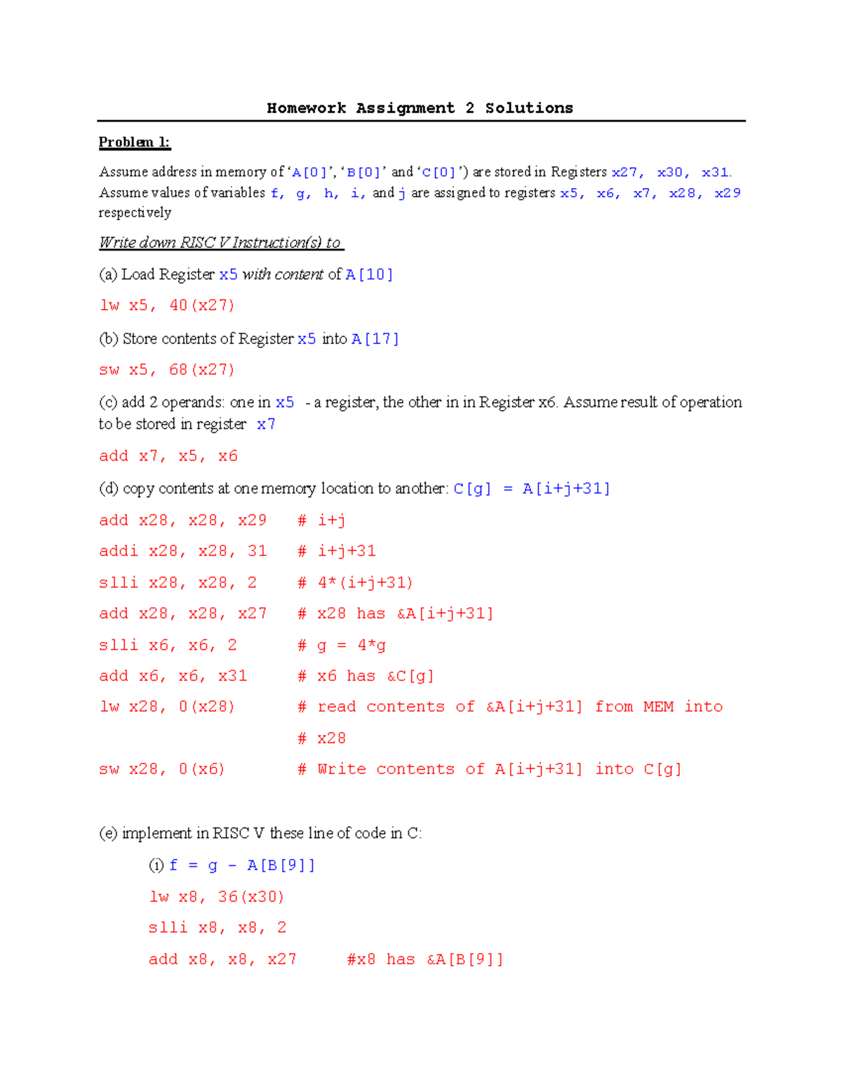 HW 2 Solutions: RISC V Instructions and Overflow Analysis - Studocu