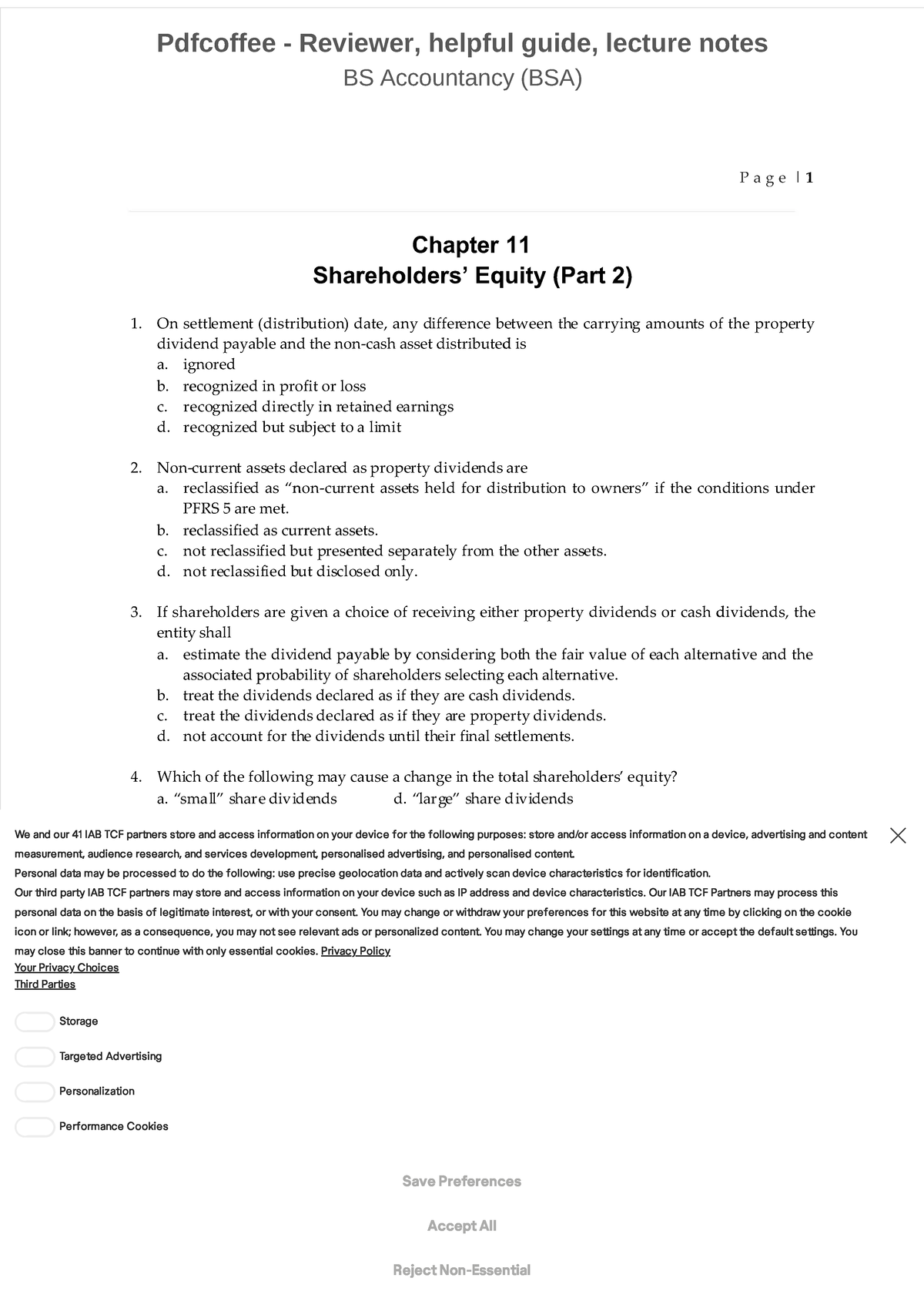 Lecture Notes: BS Accountancy (BSA) Chapter 11 - Equity (Part 2) Guide ...