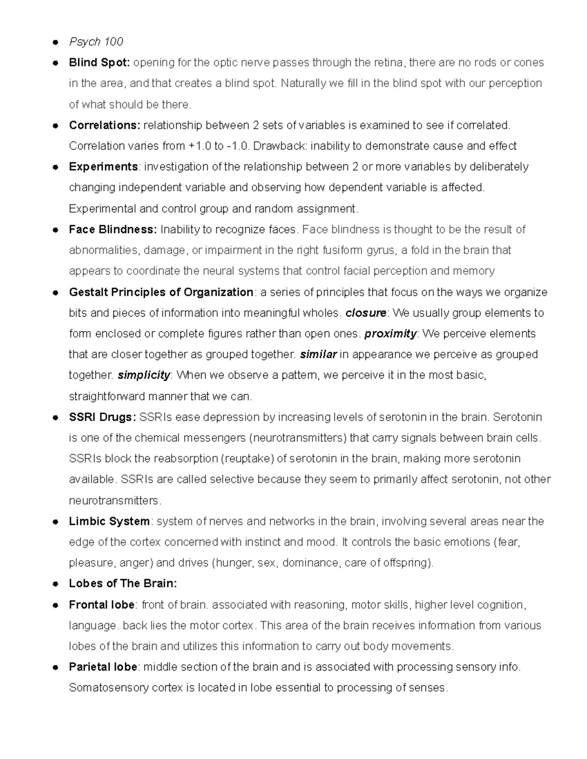 Psych 100 Final Exam Study Notes: Key Concepts and Theories - Studocu