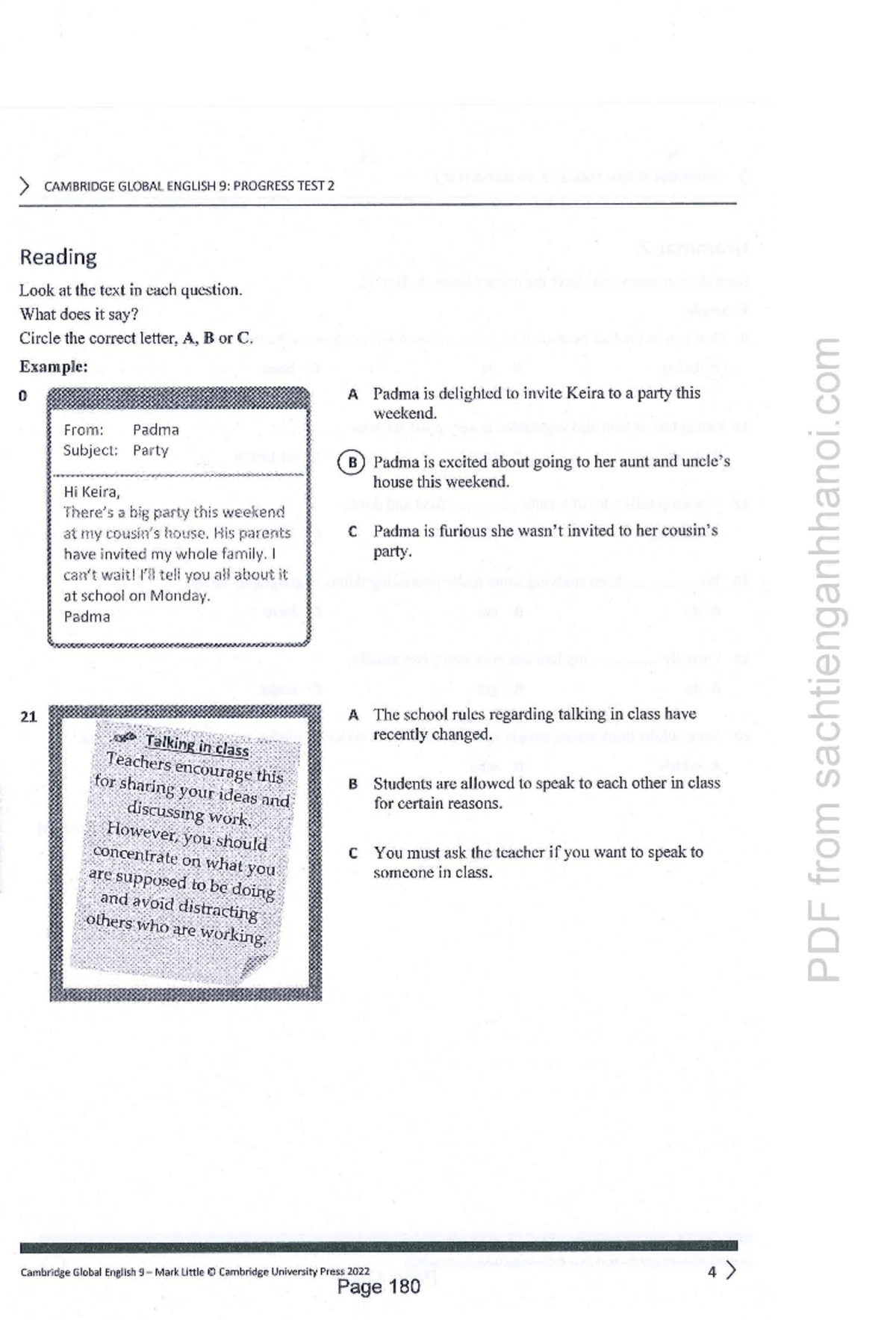 CAMBRIDGE GLOBAL ENGLISH 9: PROGRESS TEST 2 Reading & Writing - Studocu