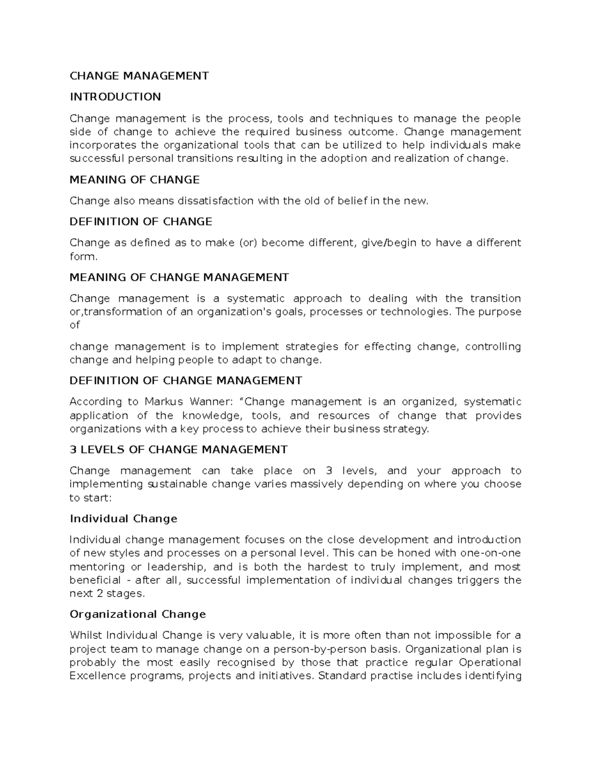 Change Management Strategies and Approaches: Comprehensive Notes - Studocu