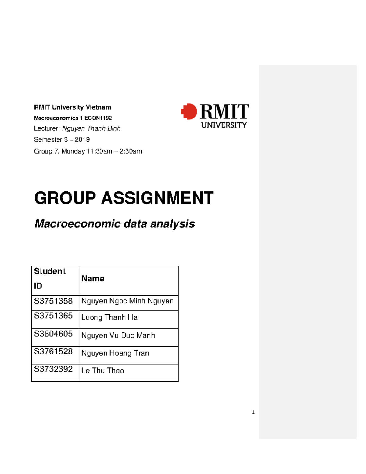 Group 7 Assignment 2: Macroeconomic Data Analysis - ECON 1 - Studocu
