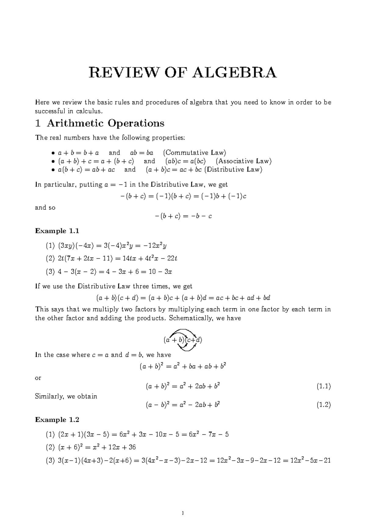 REVIEW OF ALGEBRA: Key Concepts and Techniques for Success - Studocu