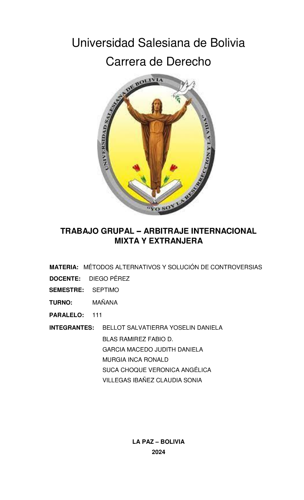 Trabajo Grupal: Arbitraje en Inversión Mixta y Extranjera - Ley 708 ...