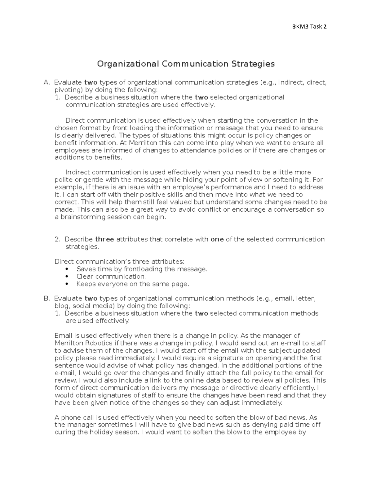 BKM3 - Task 2: Evaluation of Organizational Communication Strategies ...