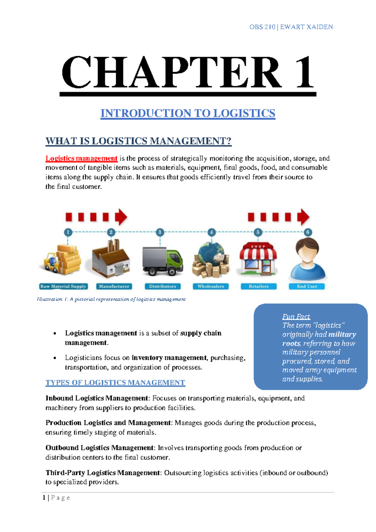 Chapter 1: Introduction to Logistics Management and Supply Chains - Studocu