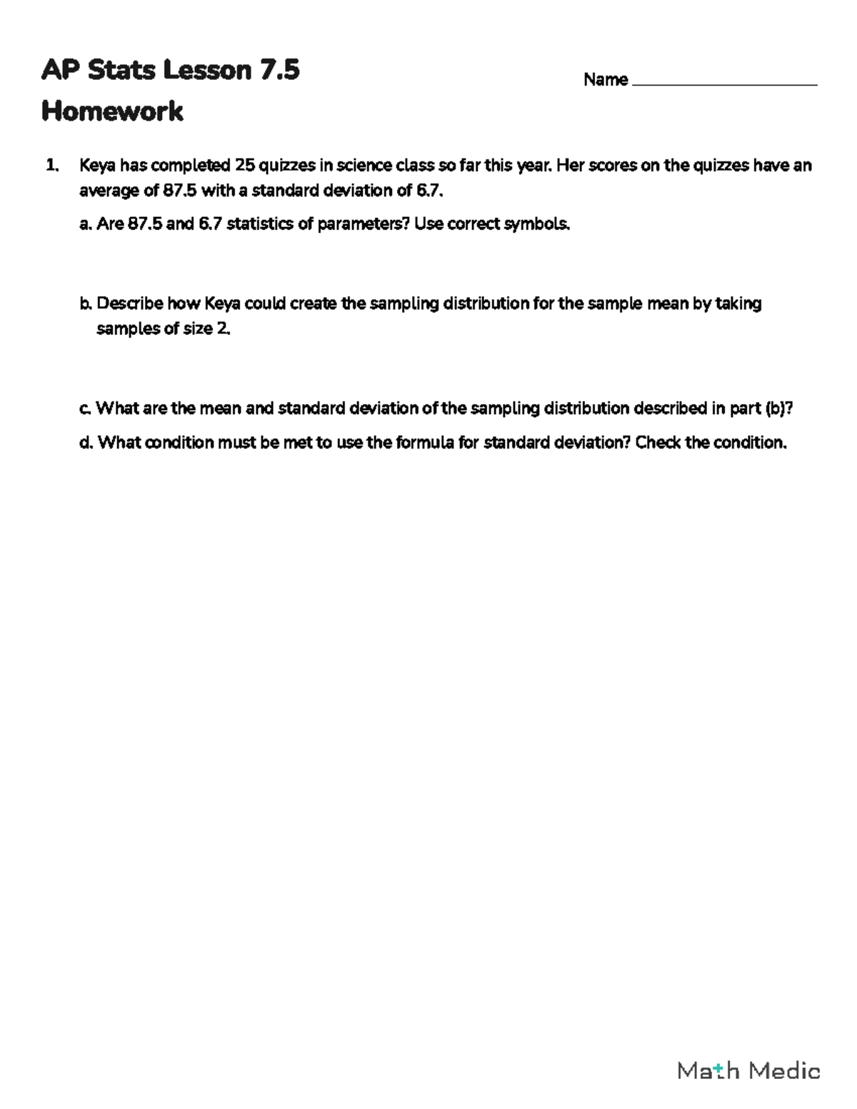 AP Stats Lesson 7.5 Homework Analysis and Sampling Distributions - Studocu