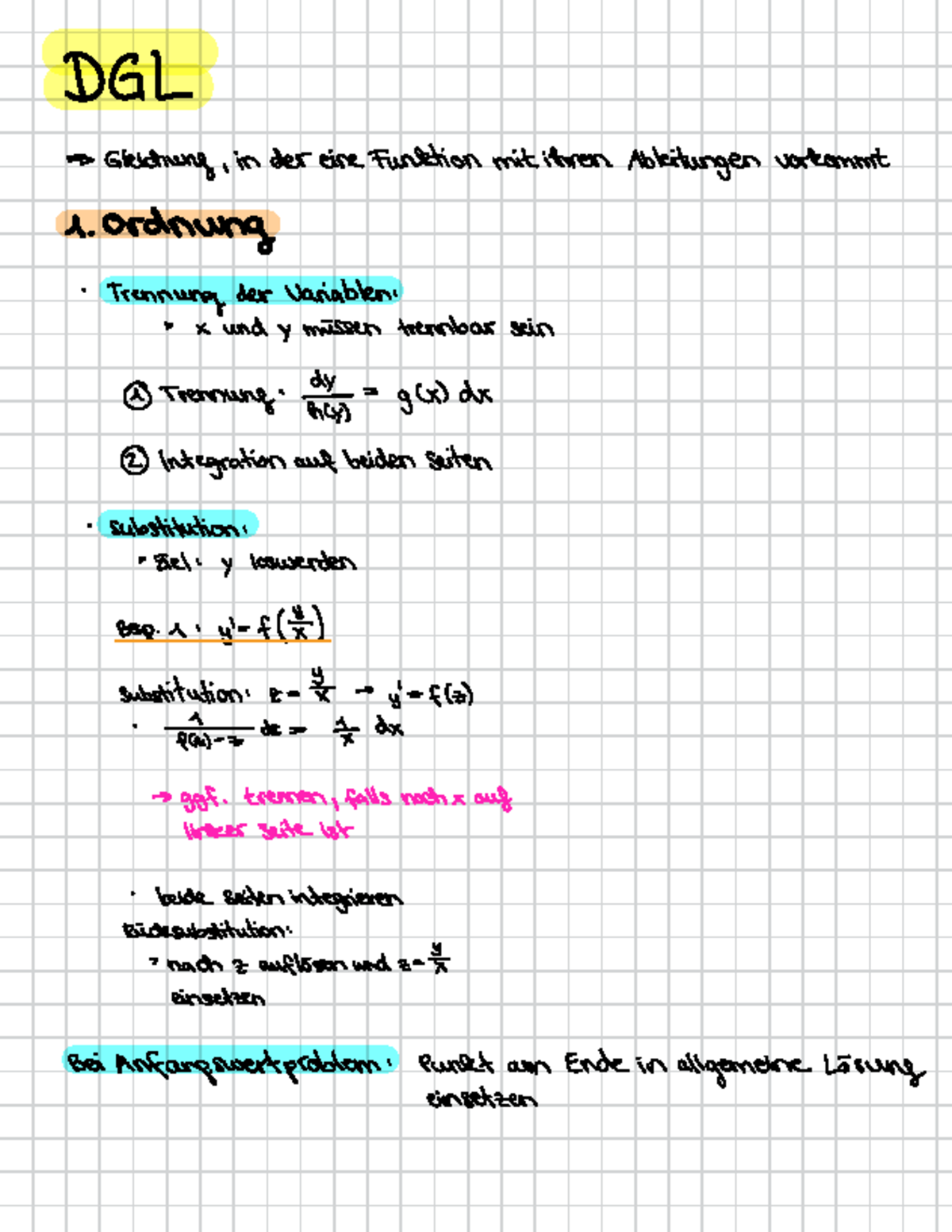 DGL Formeln - DGL => Gleichung , in der eine Funktion mit ihren ...