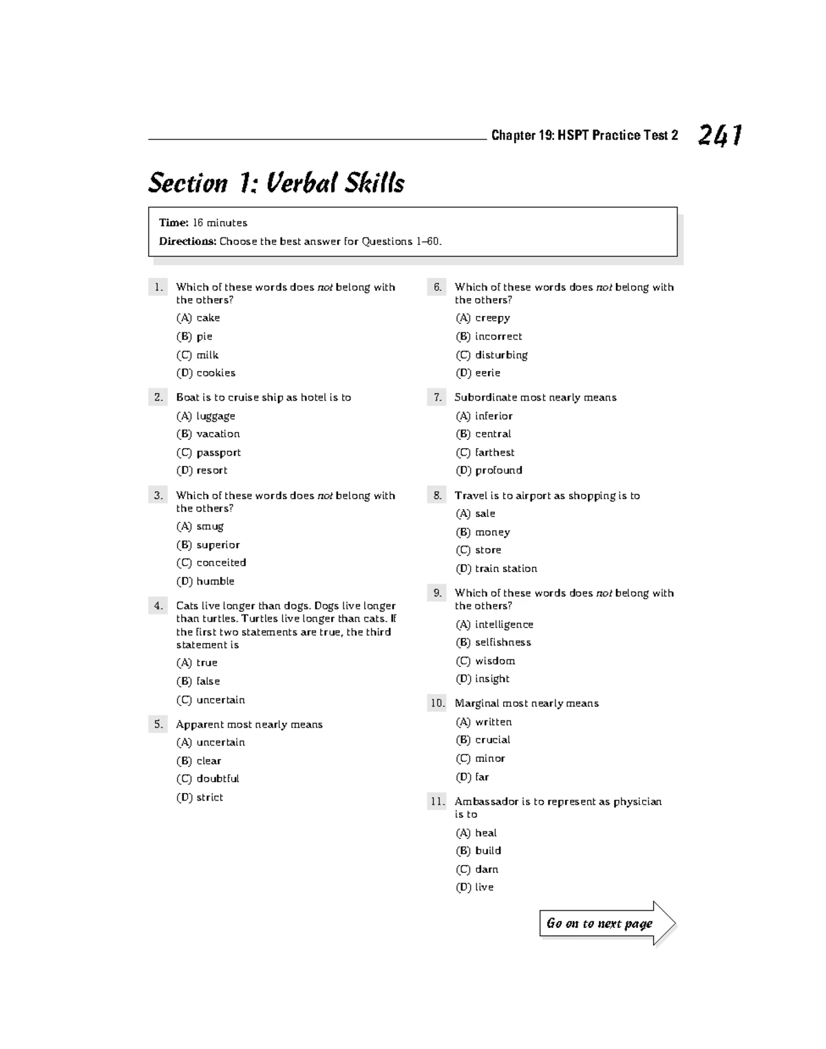 HSPT Prep: Chapter 18 Answers to Practice Test 1 - Studocu