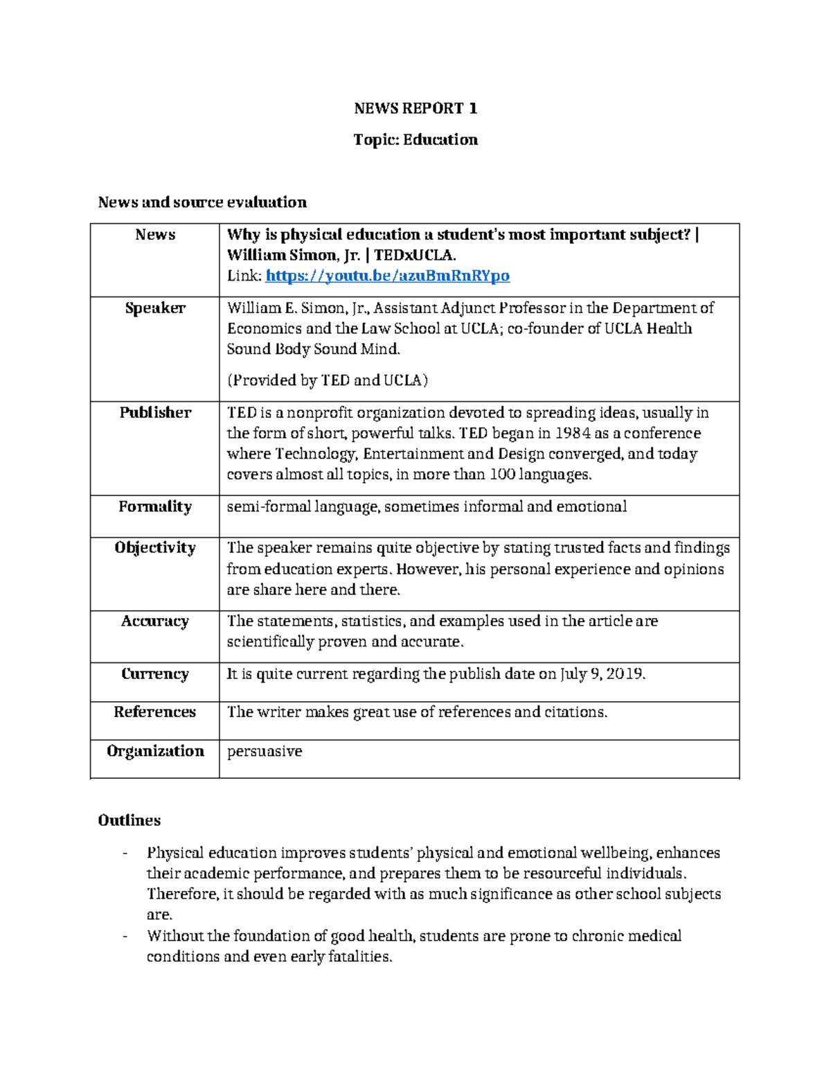 News report Portfolio Sample 3 - NEWS REPORT 1 Topic: Education News ...