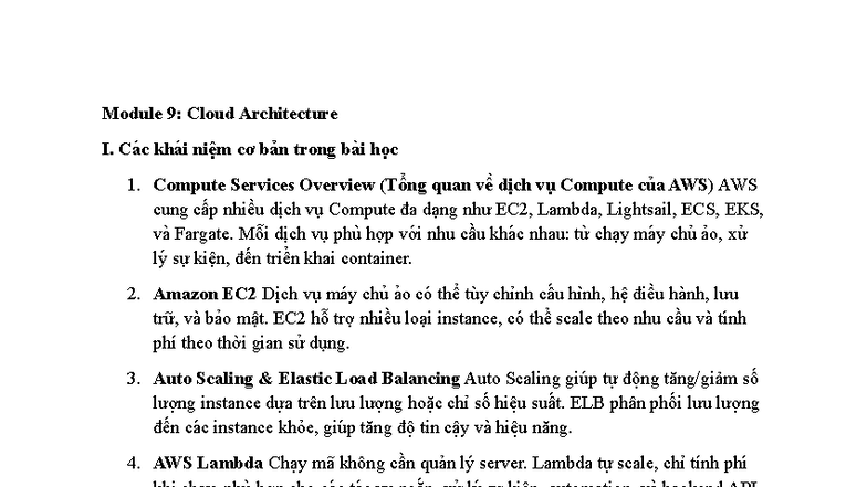 Module 9: Cloud Architecture I - Compute Services Overview - Studocu