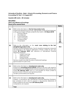 Final Acct212 Exam required 2017 - Page 1 of 2 University of KwaZulu ...