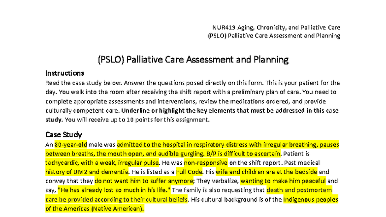 NUR419 Palliative Care Assessment & Planning: Case Study Analysis - Studocu