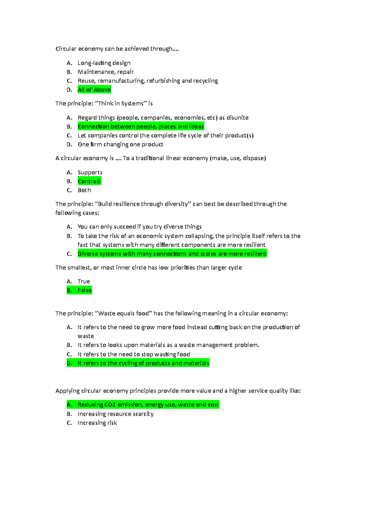 CE 101: Sustainability & Circularity in Civil Engineering Test Q&A ...