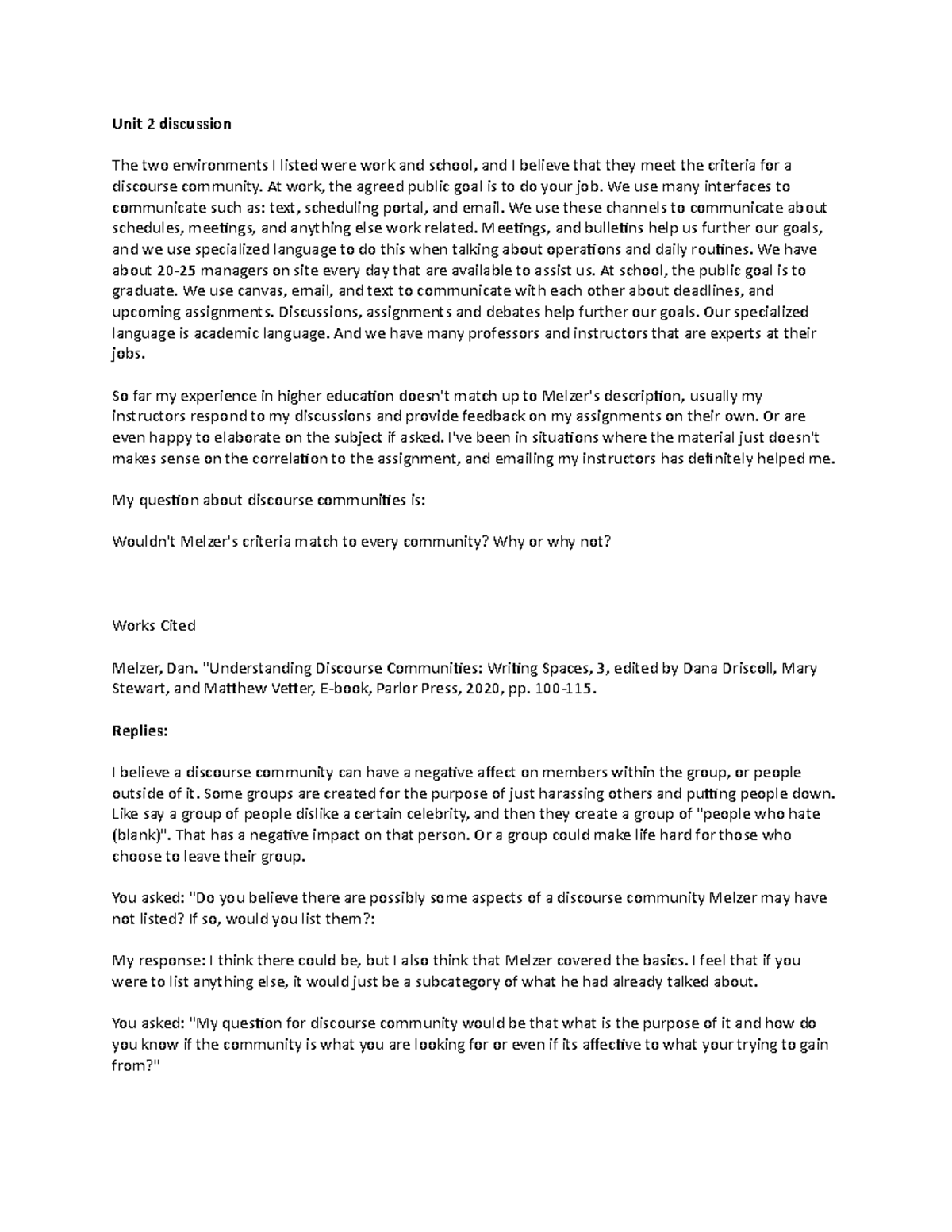 Unit 2 Discussion on Discourse Communities and Their Impact - Studocu
